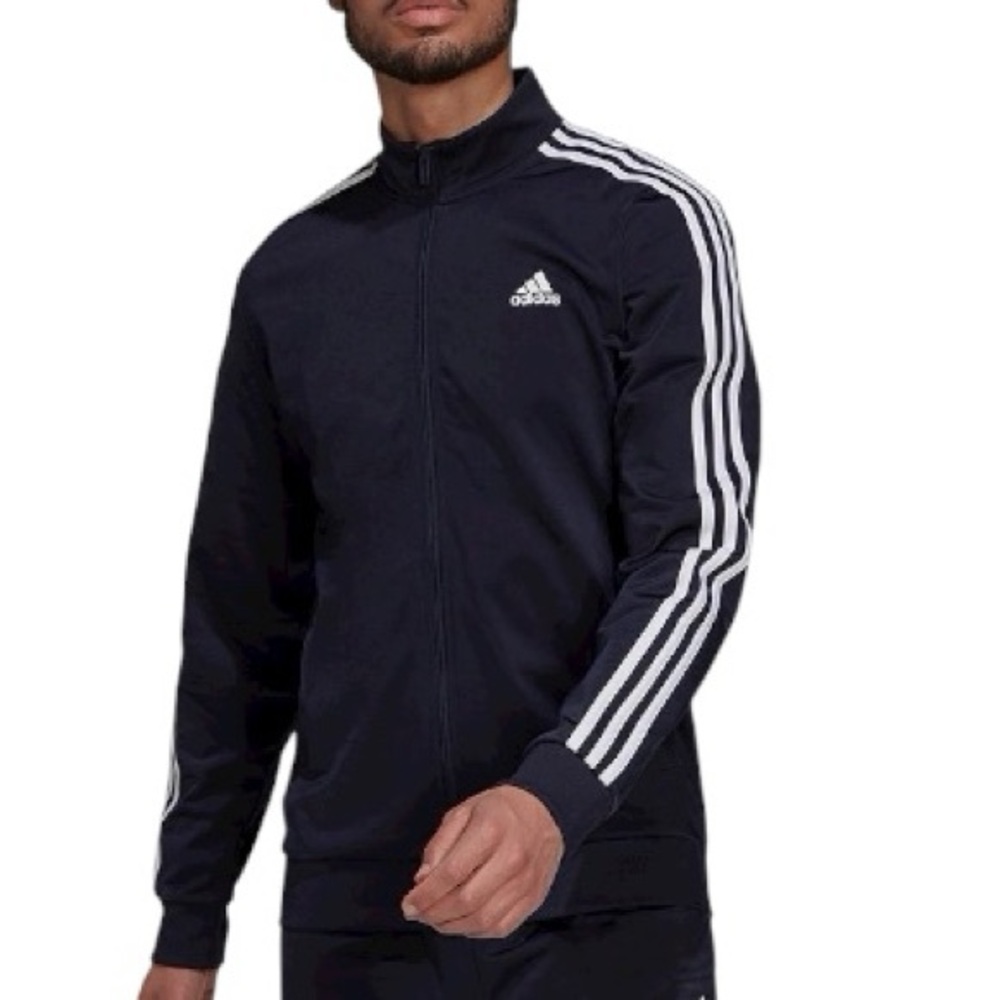 adidas Men’s Black White Activewear Gym Running Tricot Track Full‎ Zip Jacket L